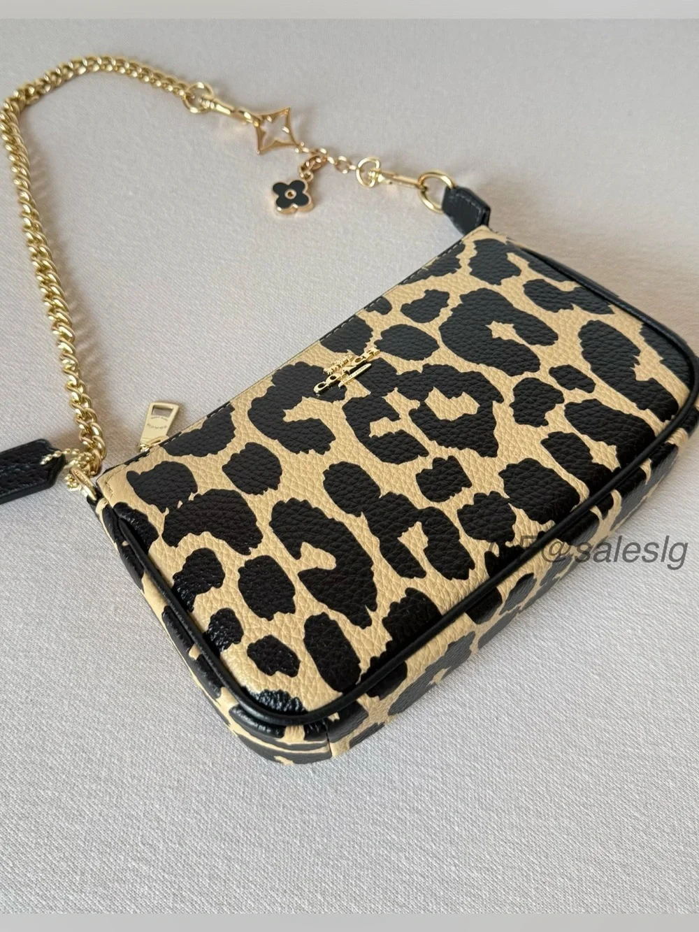 NWT Coach Nolita 19 Wristlet Small Bag Leopard Print Gold/Black Tan + extender
